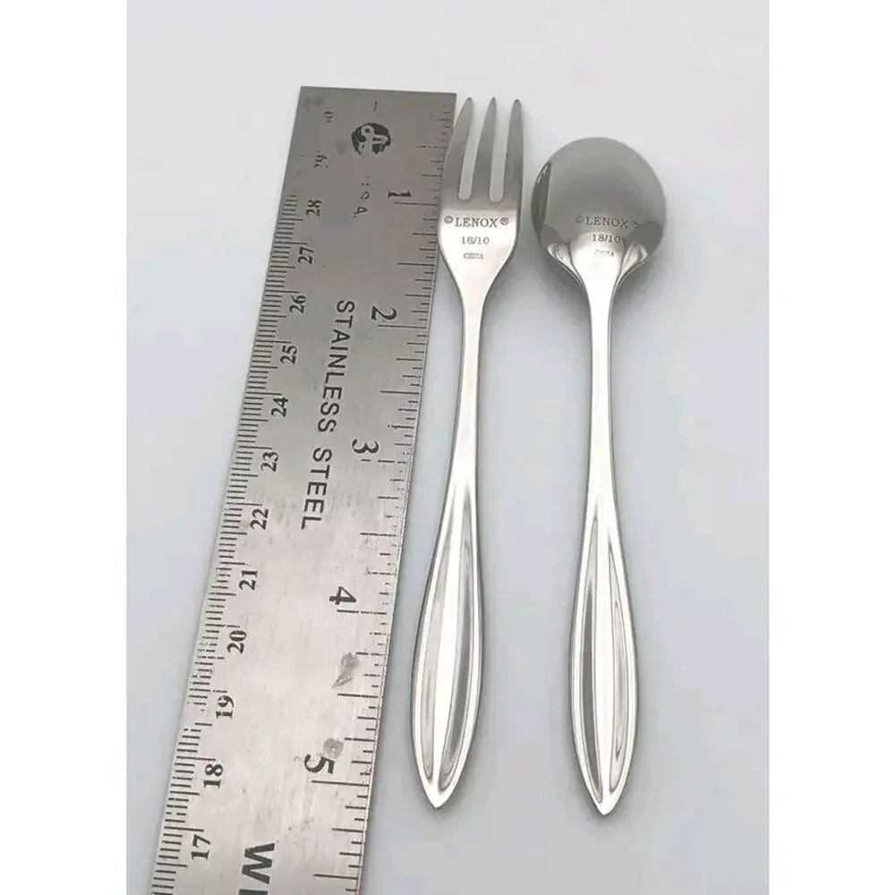 Lenox Sculpt/Marietta 4 Shirmp Forks & 4 Demitasse Spoons Stainless Flatware New
